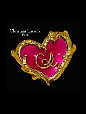 Vintage Christian Lacroix, Paris. Logo Heart Brooch. Luxury Collectible